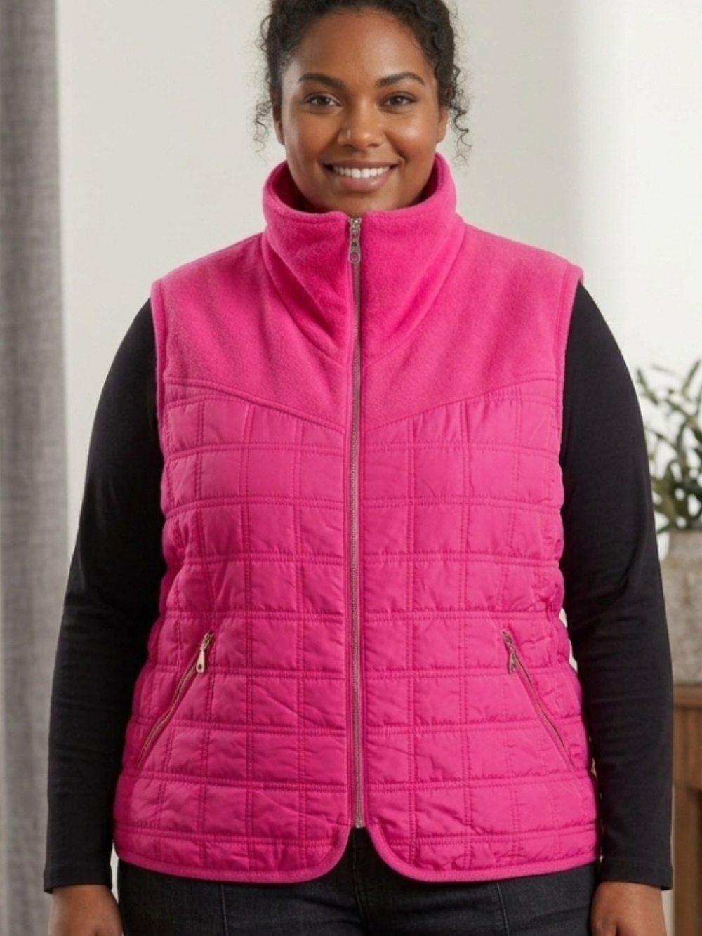 Climate Zone Hot Pink Quilted Mixed Media Fleece Vest Size 2X
